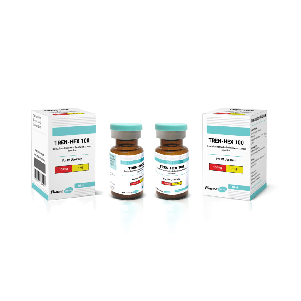 "TRI-TREN 150 vial featuring a blend of Trenbolone Acetate, Trenbolone Enanthate, and Trenbolone Hexahydrobenzylcarbonate for enhanced muscle growth and fat loss.